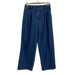 J McLaughlin Wide Leg Denim Pant Pleated Preppy Coastal Casual Chambray Blue 2